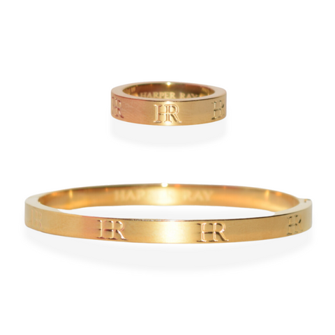 Harper Ray Monogram Bangle & Ring Gold Gift Set