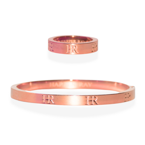 Harper Ray Monogram Bangle & Ring Rose Gold Gift Set